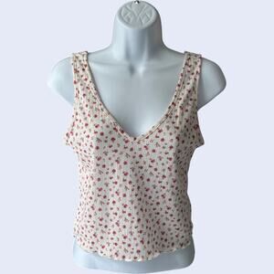 Unbranded M Y2K Coquette Ribbed Tank Top Cream Pink Floral Ditsy Cottagecore